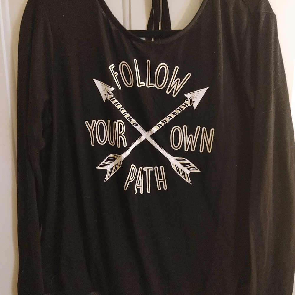Follow Your Own Path Jerry Leigh Womens Black Graphic Blouse Top Juniors Size XL